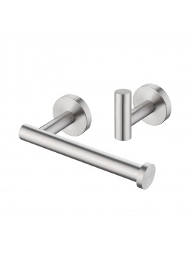2-Pieces Set Bathroom Hardware Toilet Paper Holder and Robe Towel Hook SUS304 Stainless Steel Round Wall Mounted Brushed Finish, LA202DG-21
